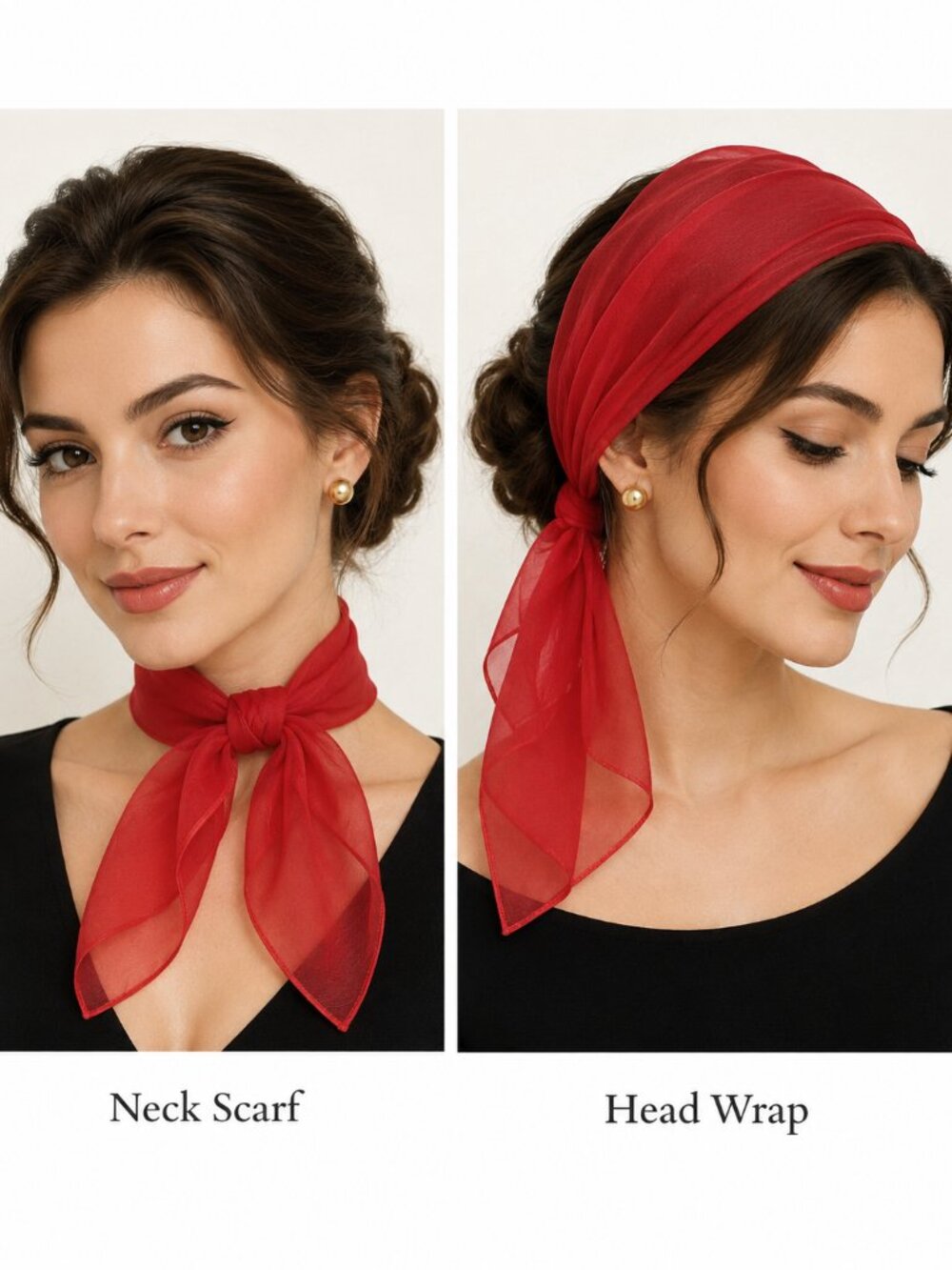 Red Sheer Neck Head Scarf Vintage Head Wrap 33" x 10" Women